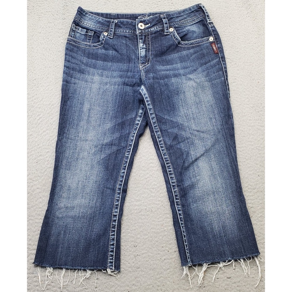 Silver Suki Bootcut Jeans Womens 32/32 Blue Denim‎ Contrast Stitch Frayed Hem